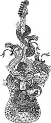 Tattoo art snake and guitar pattern drawing and sketch black and white