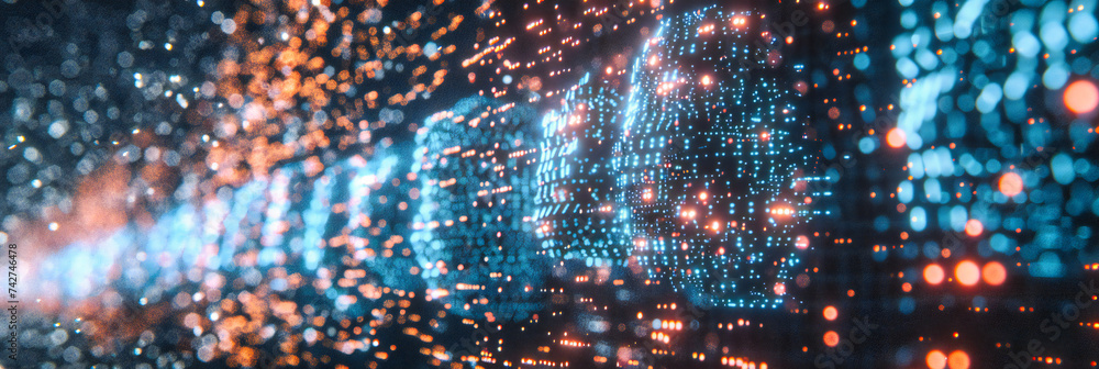 Poster networked future: blue digital patterns representing the complex world of cyber connections