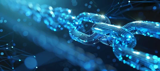 Foto op Plexiglas Digital blue chain link. Cyber security internet concept. Generative AI technology. © Hero Design