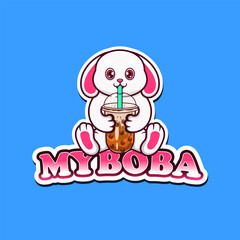 Cute bunny mascot drinking boba. Mascot logo for drink.