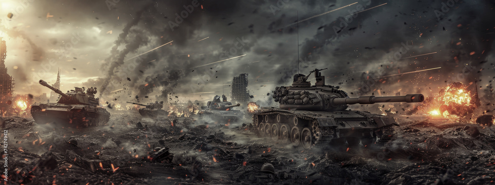 Wall mural war, army, tank, military, battle, combat, attack