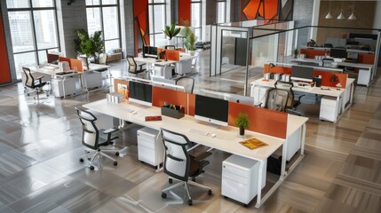 a modern office with many desks without partitions