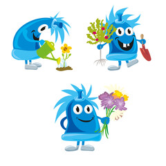 Three flat illustration a plug while gardening