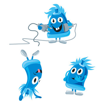 Funny cartoon character of a flat plug in different actions