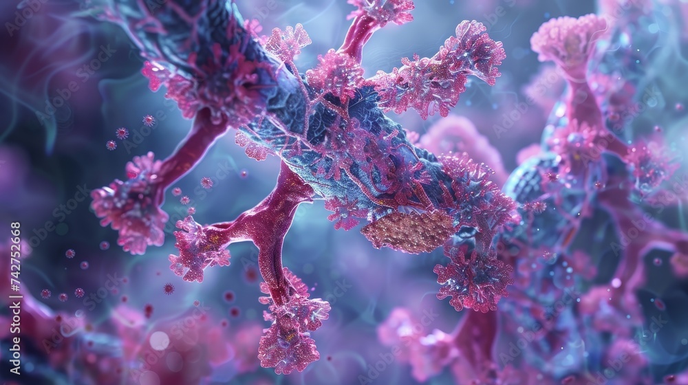 Poster a high-resolution image depicting the complex interactions between immune cells and pathogens in the