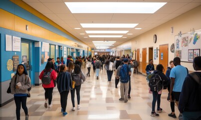 Group of People Walking Down a Hallway
