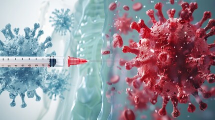 Conceptual image of a syringe aimed at a virus, representing targeted vaccination and immunotherapy.