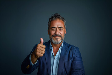 Homem de negócio maduro fazendo sinal de positivo