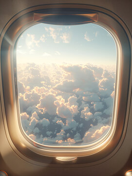 Sky landscape view with clouds from an airplane window Generative AI Illustration