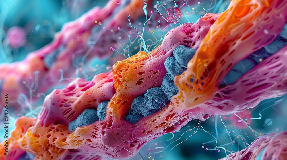 Poster ultra-high-resolution image revealing the complex and colorful structure of cellular tissue at the m