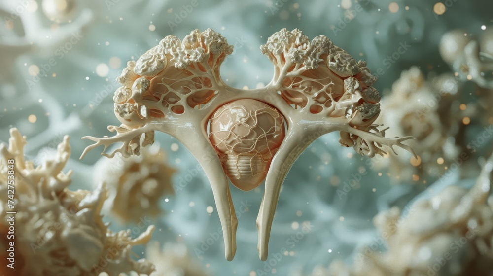 Aufkleber a 3d of neurotransmitter release at a neural synapse, depicting the communication between neurons.