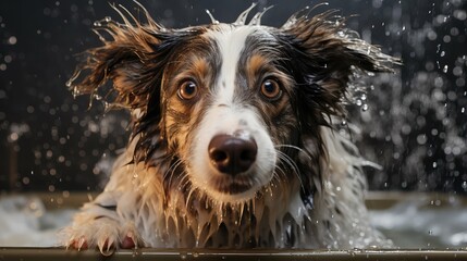 shampoo dogs bath - obrazy, fototapety, plakaty