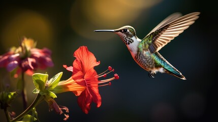 Fototapeta premium bird annas hummingbird with flower