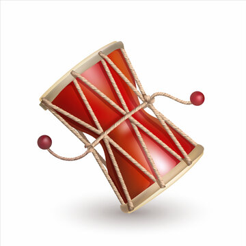 Small Indian drum (damaru) isolated on white. Divine attribute of Lord Shiva. Vector illustration.