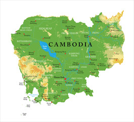 Cambodia-highly detailed physical map - 742755491