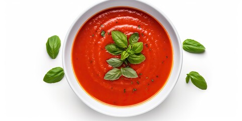 Traditional tomato soup top view with herbal organic scene view