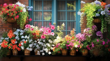 Fototapeta na wymiar garden window flowers