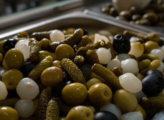olives and cucumber pickles
