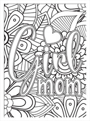 World's Best MOM font with flowers pattern. Hand drawn with black and white lines. Doodles art for Mother's day or greeting cardMotivational quotes coloring page with mandala background.