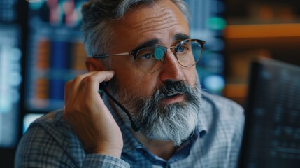 Portrait of Professional Middle Aged Trader Working on a Stock Exchange. Stylish Adult Man Communicating Buy and Sell Orders on a Call and Showing Hand Signals to an Arbitrage Broker