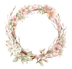 watercolor floral wreath frame Spring wild flowers pastel colors