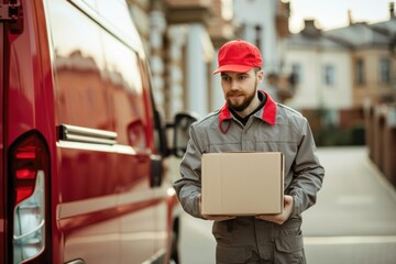 Generate an image description depicting a delivery courier service scenario.