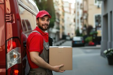 Generate an image description depicting a delivery courier service scenario.