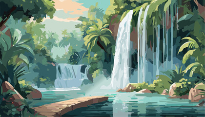Beautiful waterfall in the tropical forest. Ai generated
