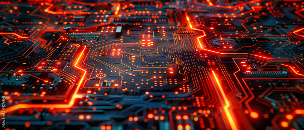 Poster microscopic world: a close-up on a computer chip, symbolizing advanced technology