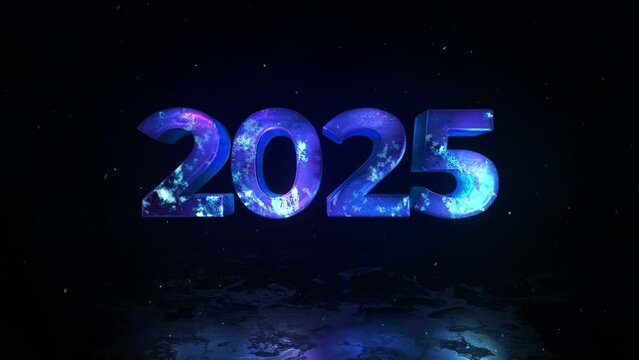 Happy new year 2025 greetings, frozen numbers, 2025 and ice
