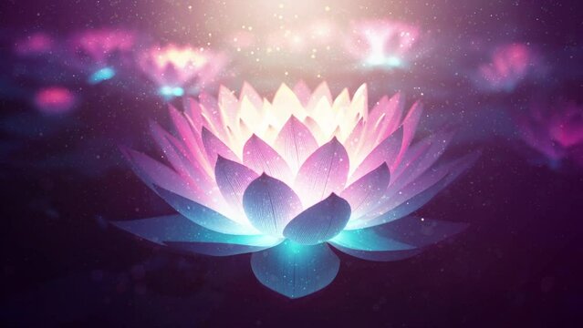 Sacred Lotus Flower Glowing in the Night - Spiritual Awakening, Transcendent Mediation