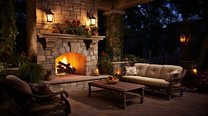 cozy outdoor patio fireplace
