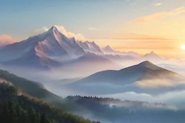 Photo sur Plexiglas Matin avec brouillard sunrise over the mountains