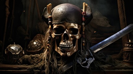 Fototapeta premium ship pirate skull and swords
