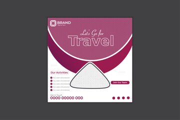 Travel agency social media post design template for business.