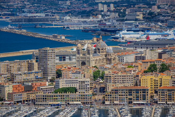 Fototapeta premium Beautiful panoramic view of the city of Marseille. Marseille is the second largest city of France, capital of the Provence-Alpes-Cote d'Azur region. MARSEILLE, FRANCE.