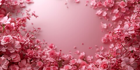 Background of pink flowers with empty space for text or greeting card design. Postcard for International Women's Day and Mother's Day