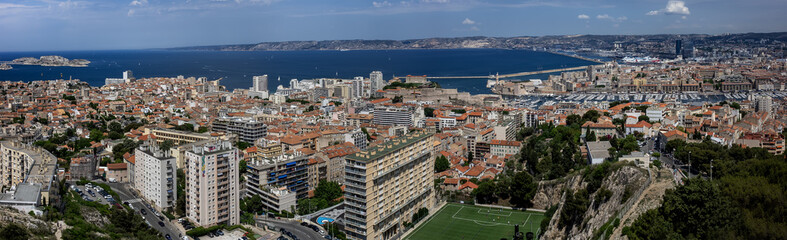Beautiful panoramic view of the city of Marseille. Marseille is the second largest city of France,...