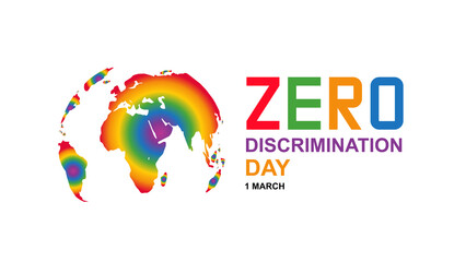 Zero Discrimination Day: vector art of the globe symbol and the "Zero Discrimination Day" event’s title against a white background.