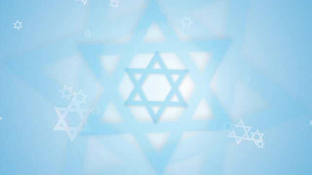 Jewish sign magen david star. Blue abstract religious looped background.
