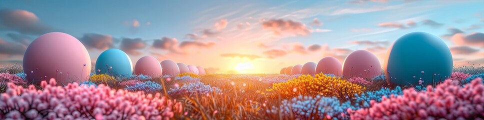 cute easter backgrounds hd wallpaper, in the style of light sky-blue and aquamarine, motion blur panorama. Generative AI. - obrazy, fototapety, plakaty
