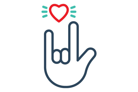 I love you sign language. "I love you sign" in sign language with diverse hands, expressing love. line icon style. element illustration