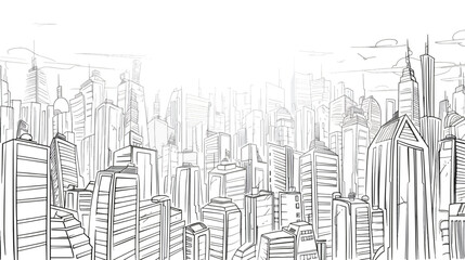 Cityscape Vector Illustration Line Sketched 