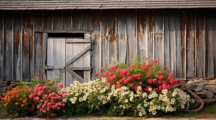 Fototapeta na wymiar country barn flowers