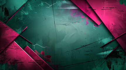 Teal and pink geometric shapes with a grungy textured look.