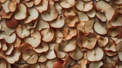 A close-up, top view of apple seeds artistically arranged on a neutral background. 8k