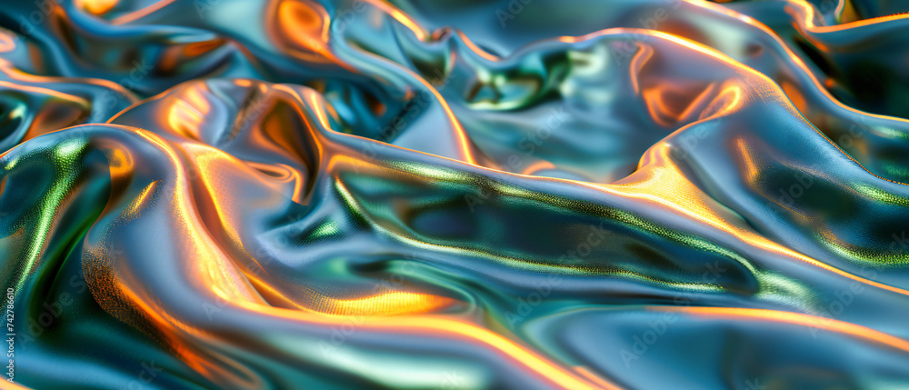 Poster psychedelic fluid waves: iridescent colors and smooth patterns in a futuristic abstract design