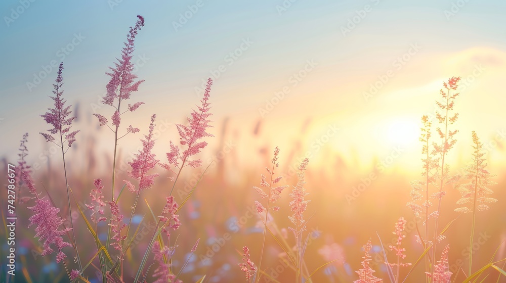 Poster Soft and airy abstract spring background inspired by gentle dawn colors with mist and dew hints