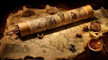 Fototapeta na wymiar chest pirate treasure map