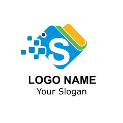 Initial S Letter and Wallet with Digital Pixel for Technology, Digital Payment, Transaction Logo Idea